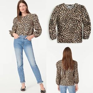 J. Crew Ruffle-sleeve Top In Leopard